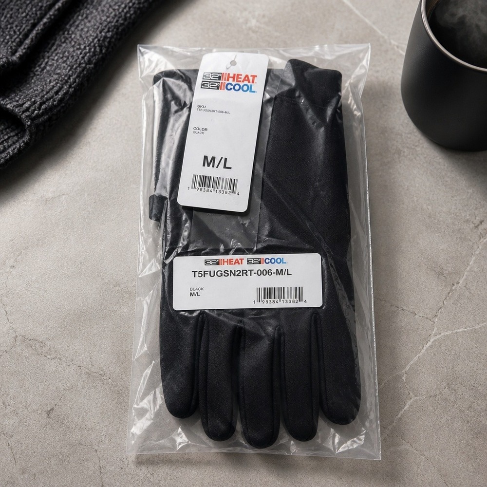 32 Degrees Heat Cool Black Lightweight Touchscreen Gloves‎ Size M/L
